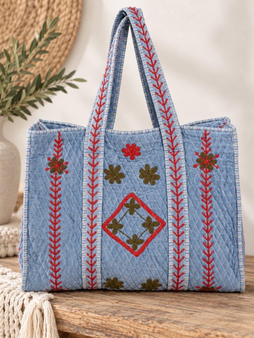41. POL Denim Blue Quilted Tote Bag